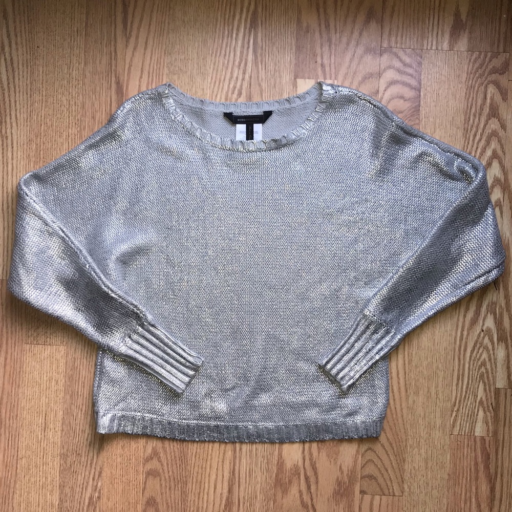 Bcbg metallic silver sweater
